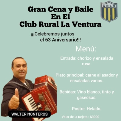 Gran cena y baile en el club rural “La Ventura” para celebrar el 63° aniversario